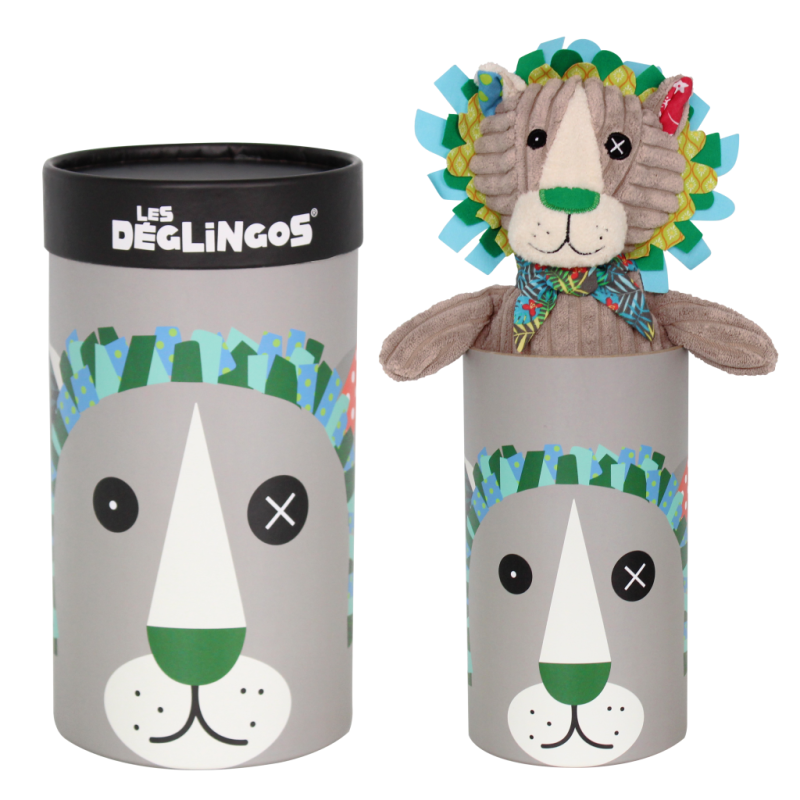 Les déglingos jélékros lion peluche gris vert 25 cm 